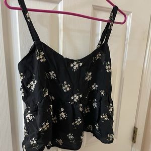 cropped black floral hollister tank top